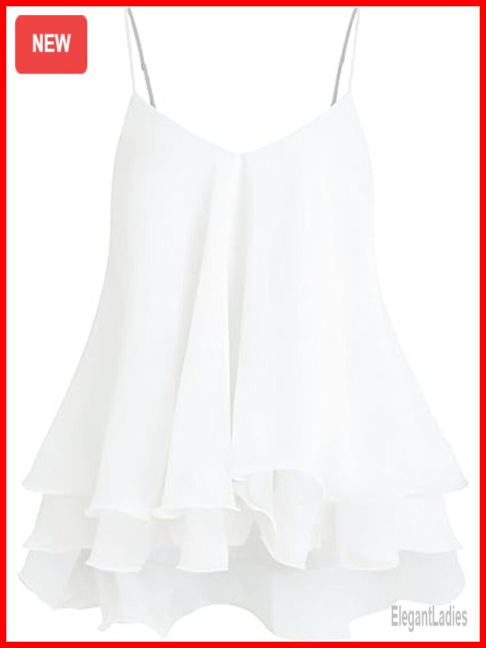 Sleeveless V-Neck Camisole with Adjustable Straps and Ruffle Hem